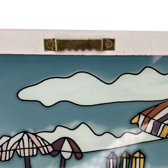 Beach Scene 3 D Art On Glass Stain Glass Style Colorful Wall Decor Picture Coast - Picture 5 of 14